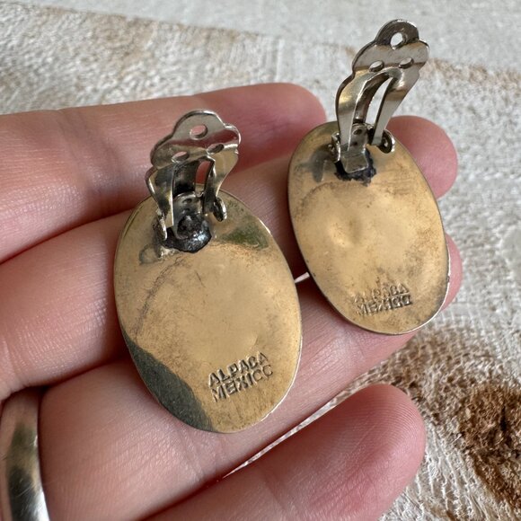 Vintage Abalone Clip On Earrings Alpaca Mexico - Picture 9 of 12